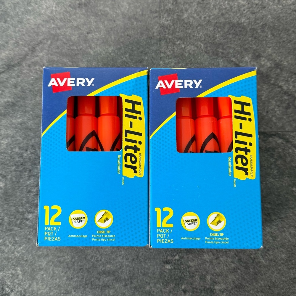Avery Orange Chisel Tip Hi-Liters 12-Pack (LOT OF 2 BOXES)